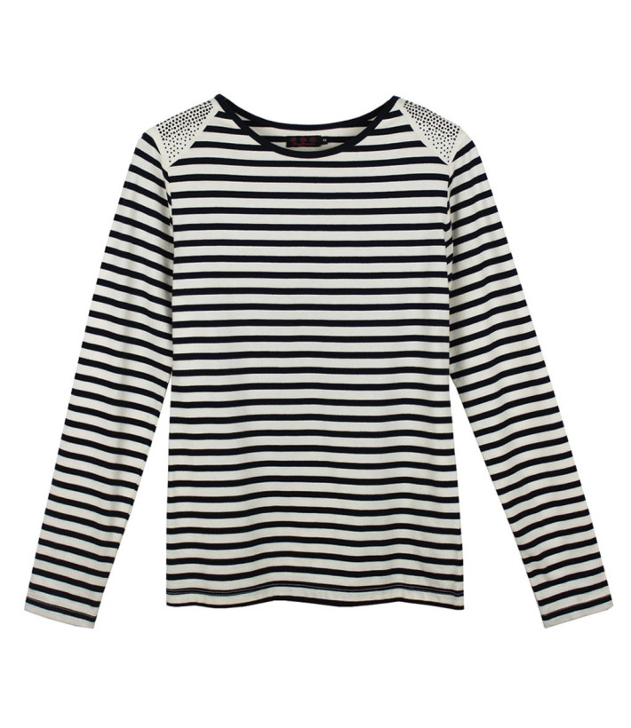 AXONE TF330E - Tee-shirt grande taille femme rayé marine et strass