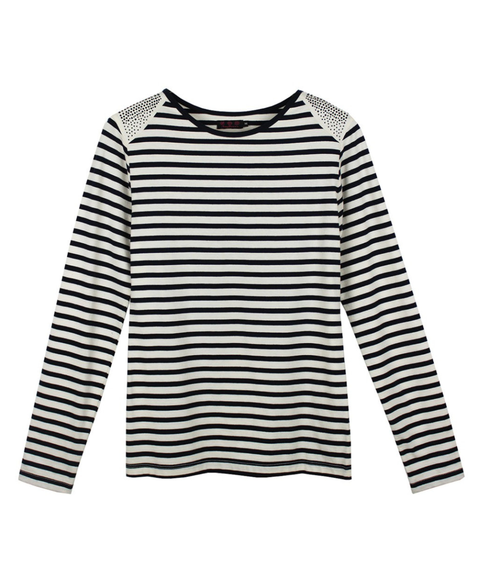 AXONE TF330E - Tee-shirt grande taille femme rayé marine et strass