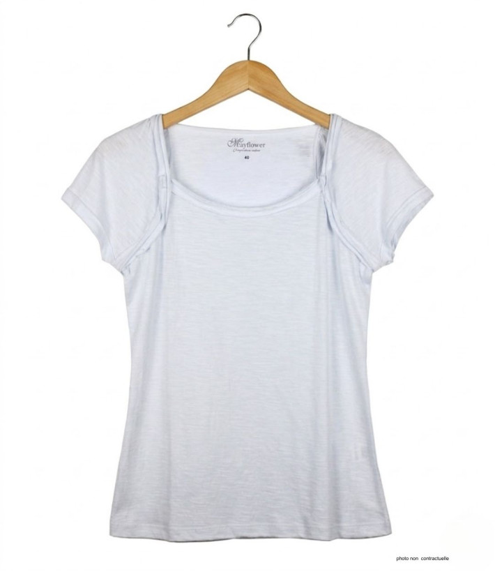 MAYFLOWER VF023L - Tee-shirt Coton Flammé Blanc Confort Chic