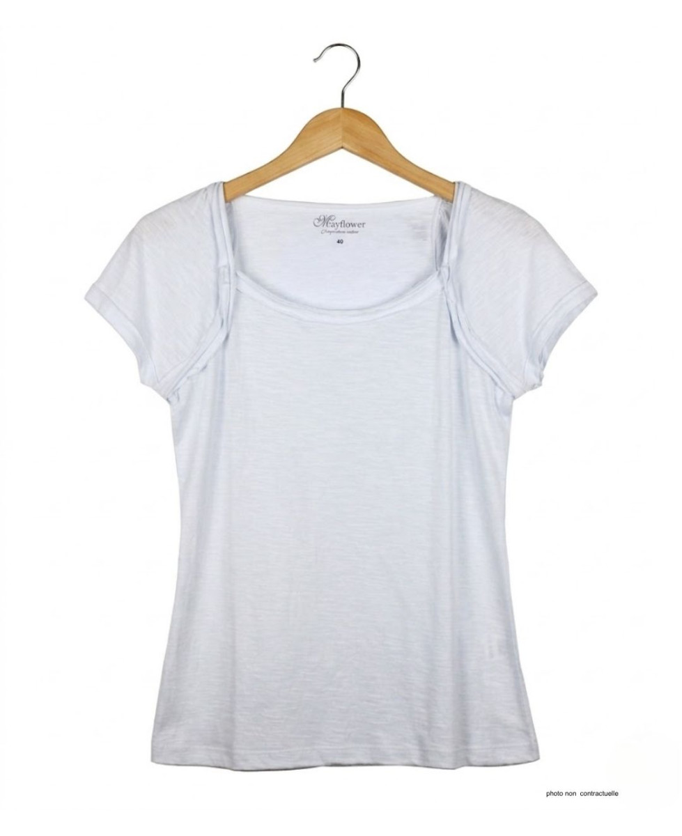 MAYFLOWER VF023L - Tee-shirt Coton Flammé Blanc Confort Chic