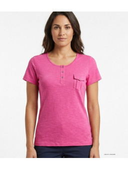 MAYFLOWER ASSIS3F - Tee-shirt Rose Fuchsia Col Boutonné Coton