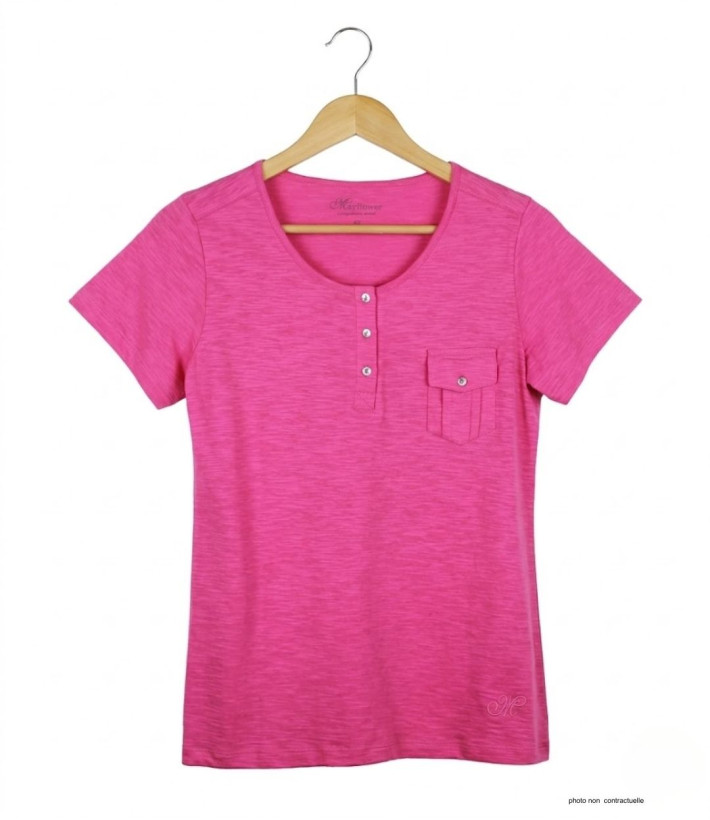 MAYFLOWER ASSIS3F - Tee-shirt Rose Fuchsia Col Boutonné Coton