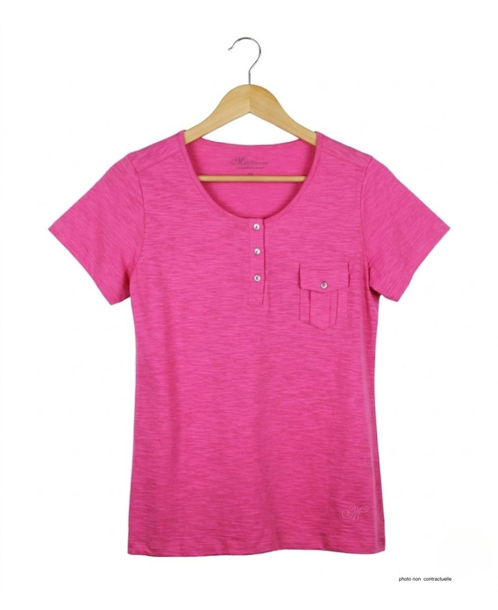 MAYFLOWER ASSIS3F - Tee-shirt Rose Fuchsia Col Boutonné Coton
