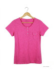 MAYFLOWER ASSIS3F - Tee-shirt Rose Fuchsia Col Boutonné Coton