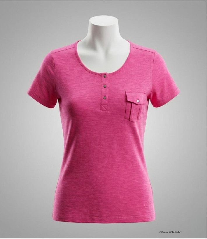 MAYFLOWER ASSIS3F - Tee-shirt Rose Fuchsia Col Boutonné Coton