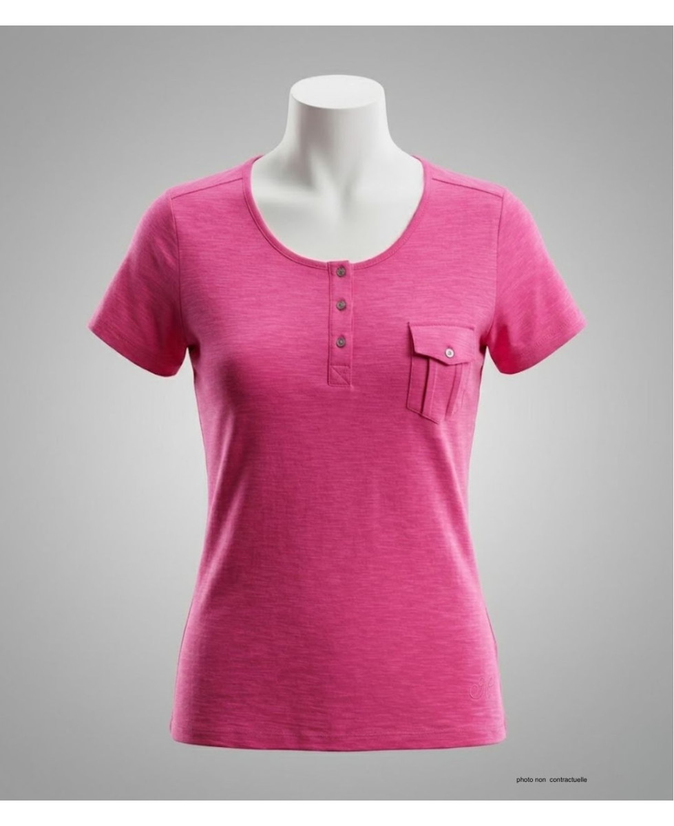 MAYFLOWER ASSIS3F - Tee-shirt Rose Fuchsia Col Boutonné Coton