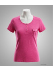 MAYFLOWER ASSIS3F - Tee-shirt Rose Fuchsia Col Boutonné Coton