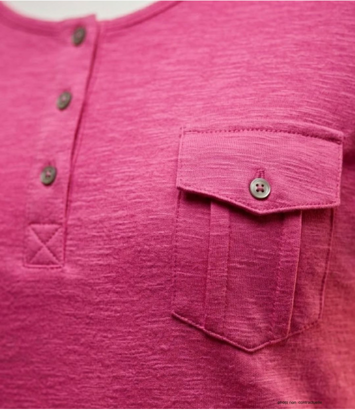 MAYFLOWER ASSIS3F - Tee-shirt Rose Fuchsia Col Boutonné Coton