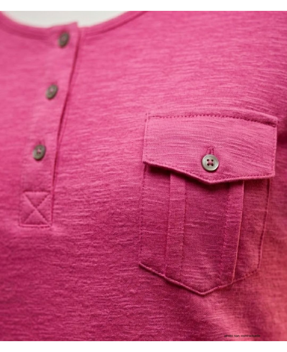 MAYFLOWER ASSIS3F - Tee-shirt Rose Fuchsia Col Boutonné Coton