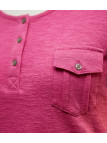 MAYFLOWER ASSIS3F - Tee-shirt Rose Fuchsia Col Boutonné Coton