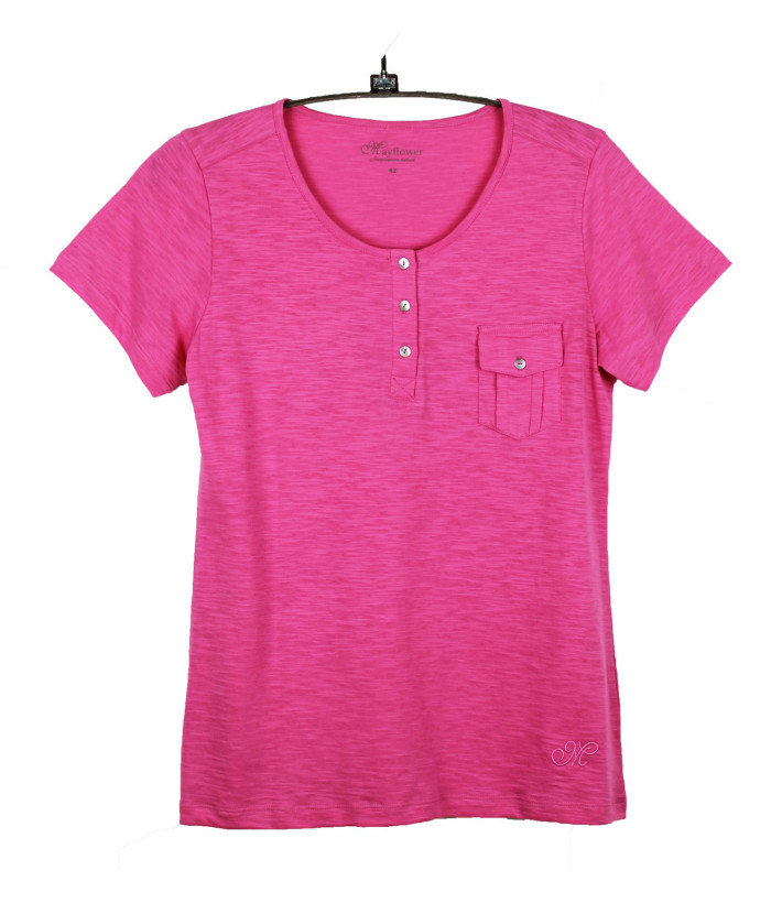 MAYFLOWER ASSIS3F - Tee-shirt Rose Fuchsia Col Boutonné Coton
