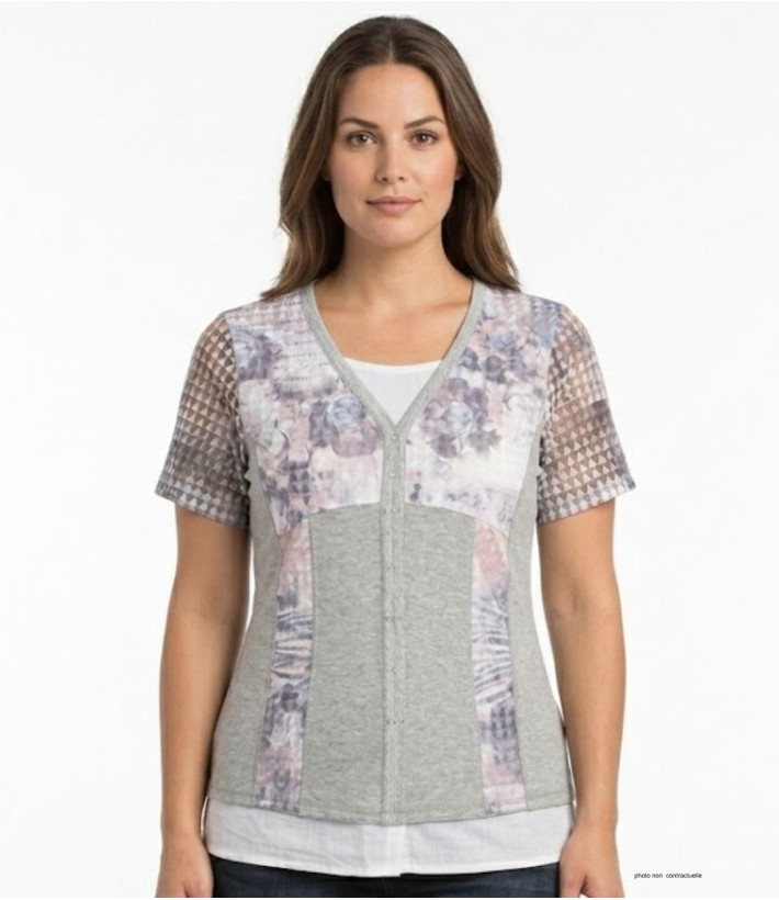 MAYFLOWER BAG15087A - Tee-shirt Blanc Superposition Fantaisie