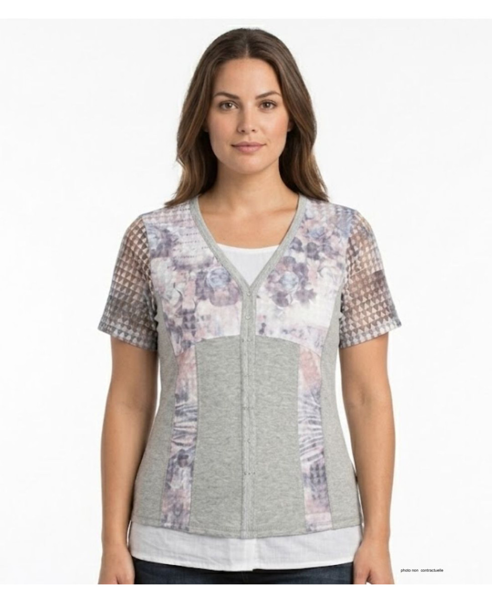 MAYFLOWER BAG15087A - Tee-shirt Blanc Superposition Fantaisie