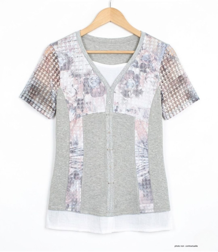 MAYFLOWER BAG15087A - Tee-shirt Blanc Superposition Fantaisie