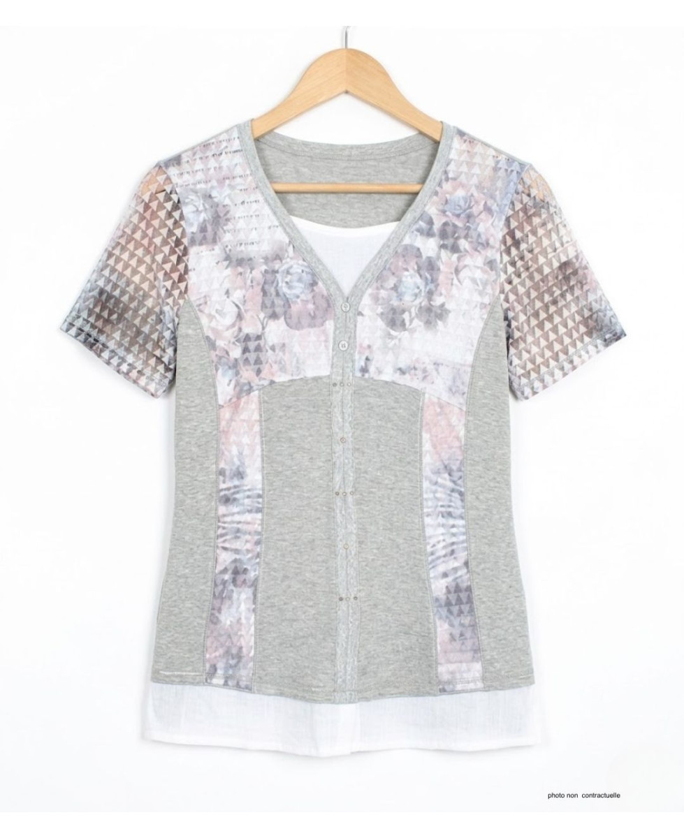 MAYFLOWER BAG15087A - Tee-shirt Blanc Superposition Fantaisie