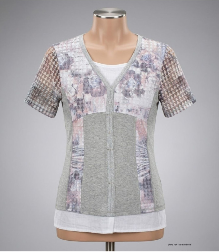 MAYFLOWER BAG15087A - Tee-shirt Blanc Superposition Fantaisie