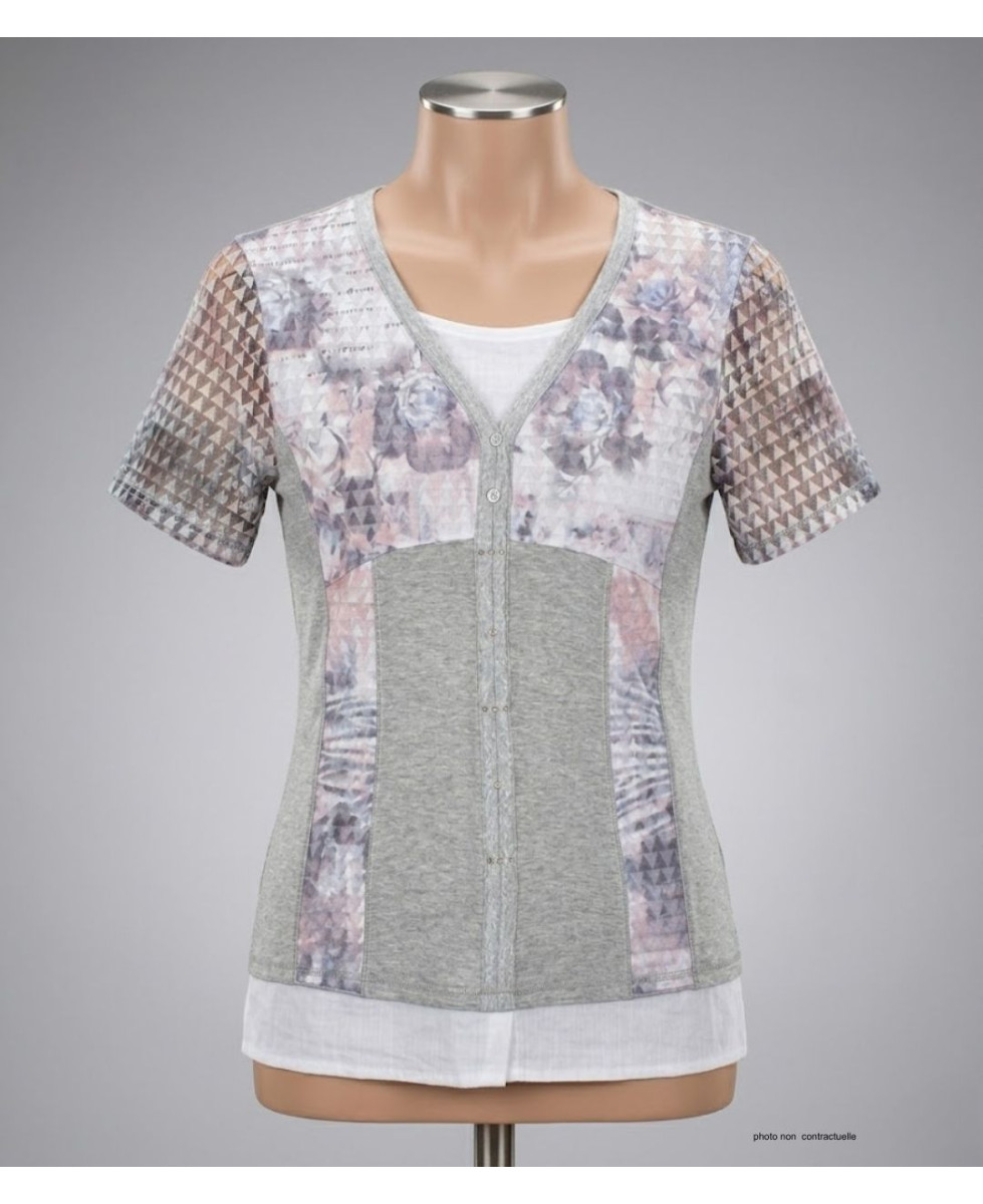 MAYFLOWER BAG15087A - Tee-shirt Blanc Superposition Fantaisie