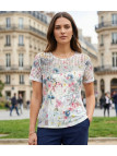 MAYFLOWER BAG15117A - Tee-shirt Fleuri Blanc avec Transparence