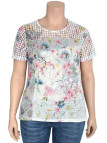 MAYFLOWER BAG15117A - Tee-shirt Fleuri Blanc avec Transparence
