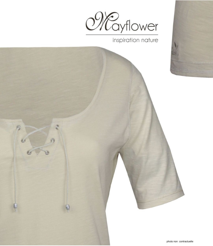 Mayflower DAMOCLES2 : Tee-shirt Beige 3/4 à Lacets Chic