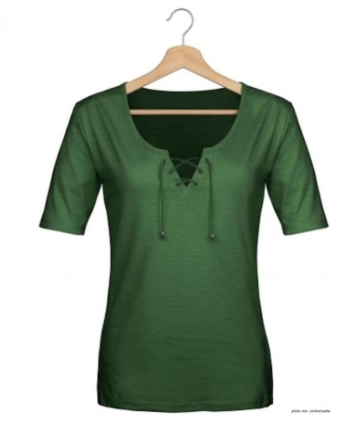 Tee-shirt Femme Mayflower DAMOCLES4 : Kaki, Manches 3/4 & Lacets