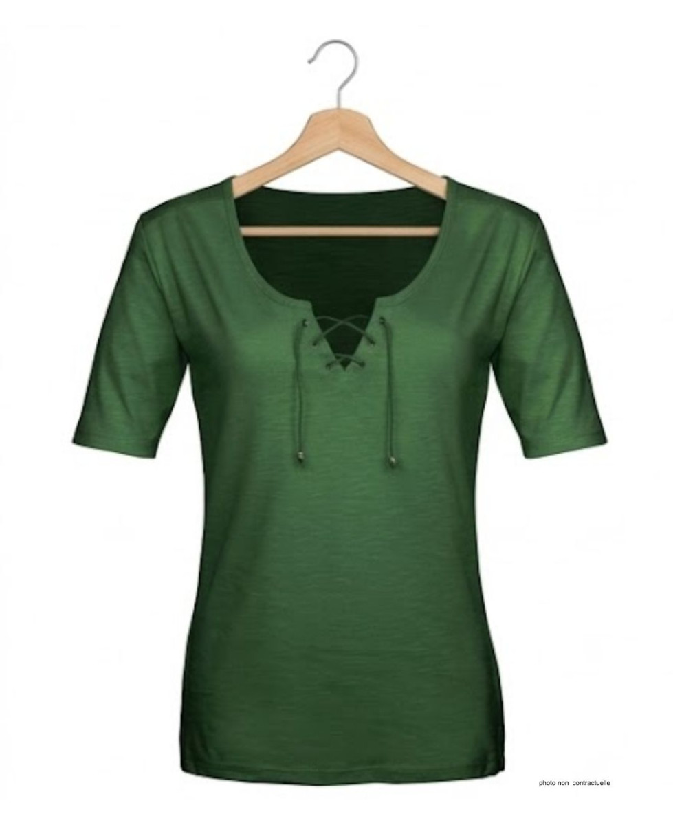 Tee-shirt Femme Mayflower DAMOCLES4 : Kaki, Manches 3/4 & Lacets