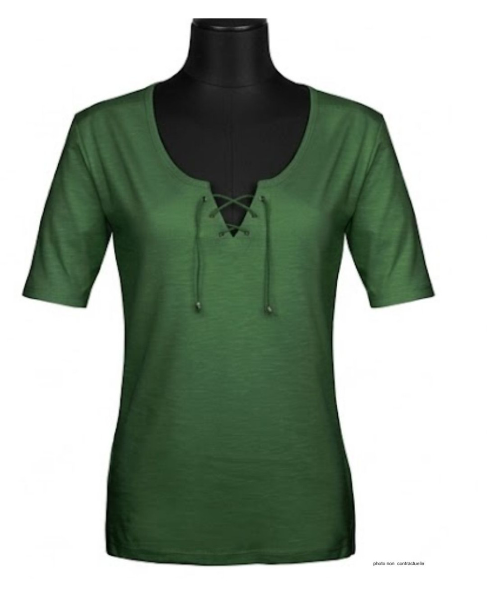 Tee-shirt Femme Mayflower DAMOCLES4 : Kaki, Manches 3/4 & Lacets