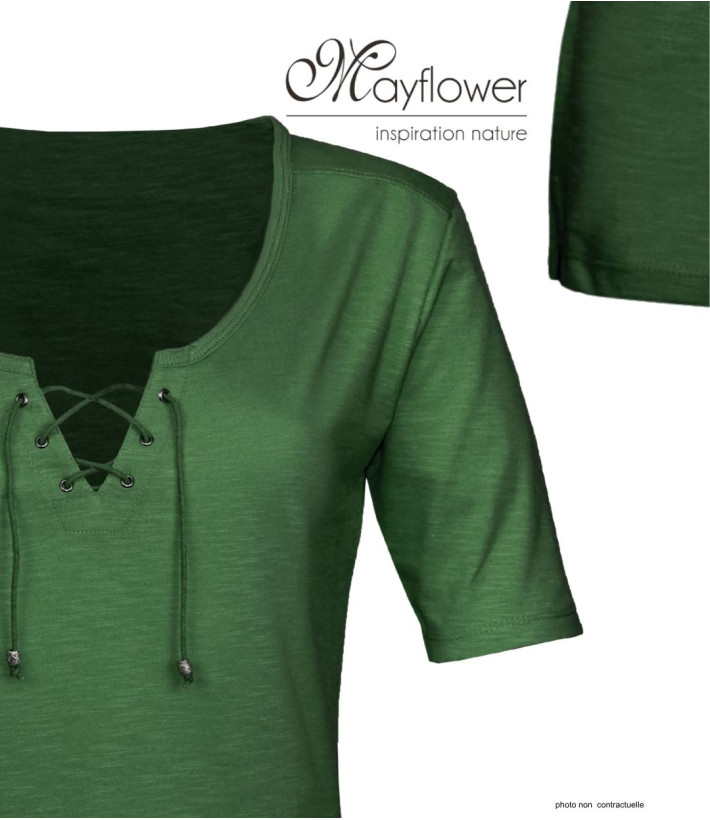 Tee-shirt Femme Mayflower DAMOCLES4 : Kaki, Manches 3/4 & Lacets