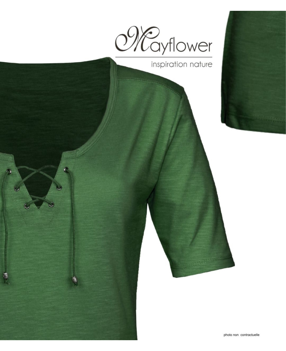 Tee-shirt Femme Mayflower DAMOCLES4 : Kaki, Manches 3/4 & Lacets