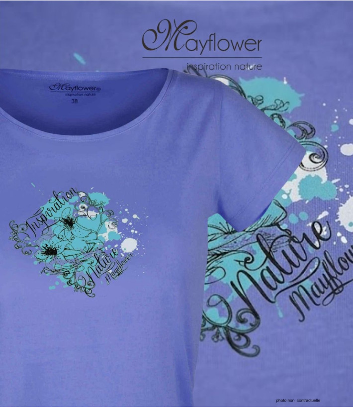 Tee-shirt Femme Mayflower DANIELE3 : Bleu Large & Sérigraphie