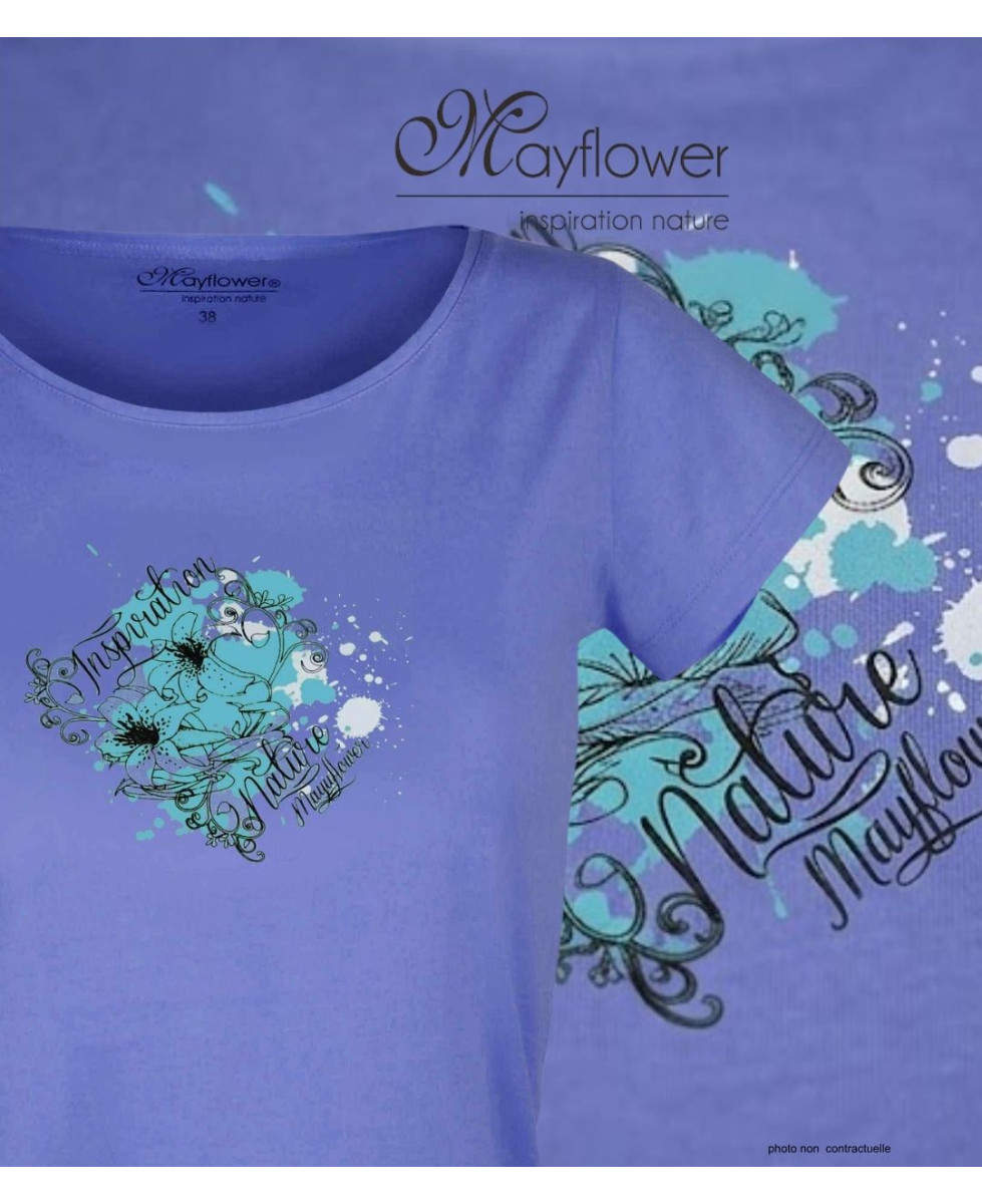 Tee-shirt Femme Mayflower DANIELE3 : Bleu Large & Sérigraphie