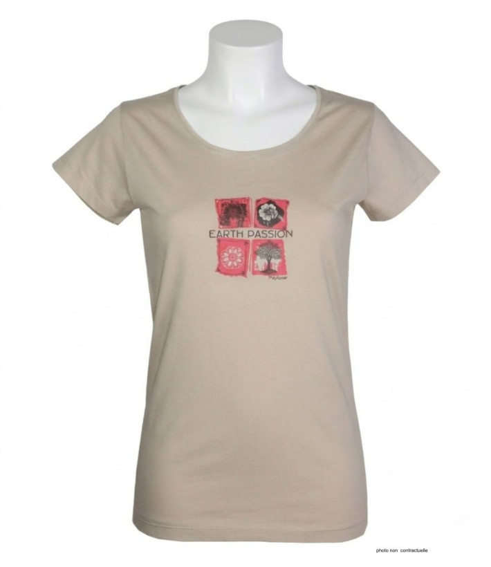 MAYFLOWER DATURA1 - Tee-shirt Col Rond Beige en Coton Doux