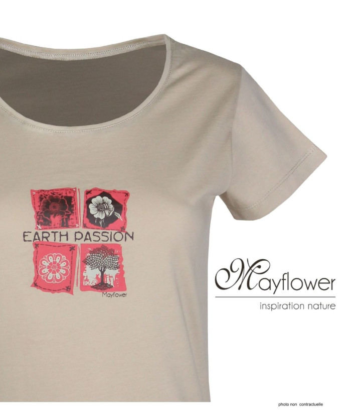 MAYFLOWER DATURA1 - Tee-shirt Col Rond Beige en Coton Doux