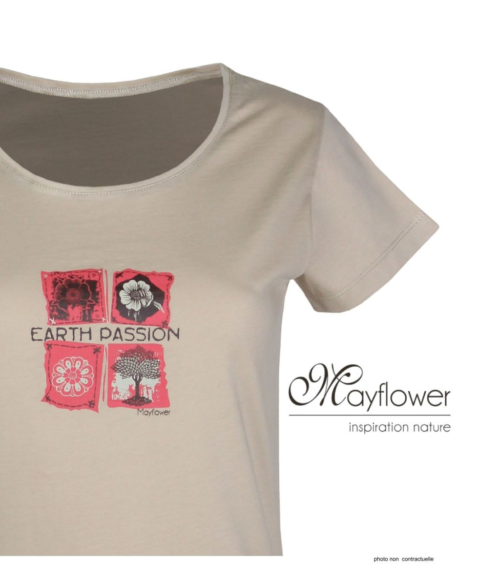 MAYFLOWER DATURA1 - Tee-shirt Col Rond Beige en Coton Doux