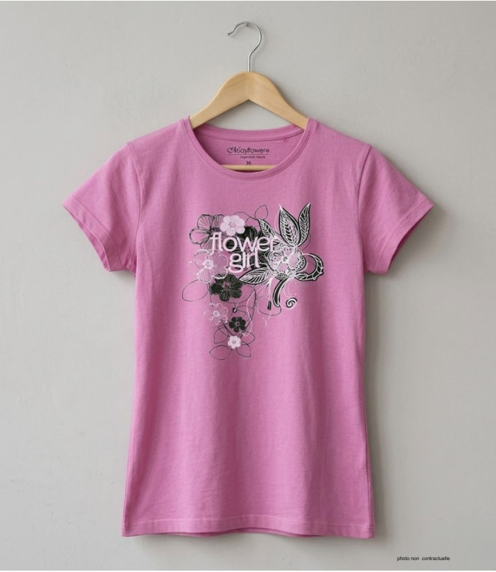 MAYFLOWER DAVY2 - Tee-shirt Col Rond Lilas/Rose 100% Coton