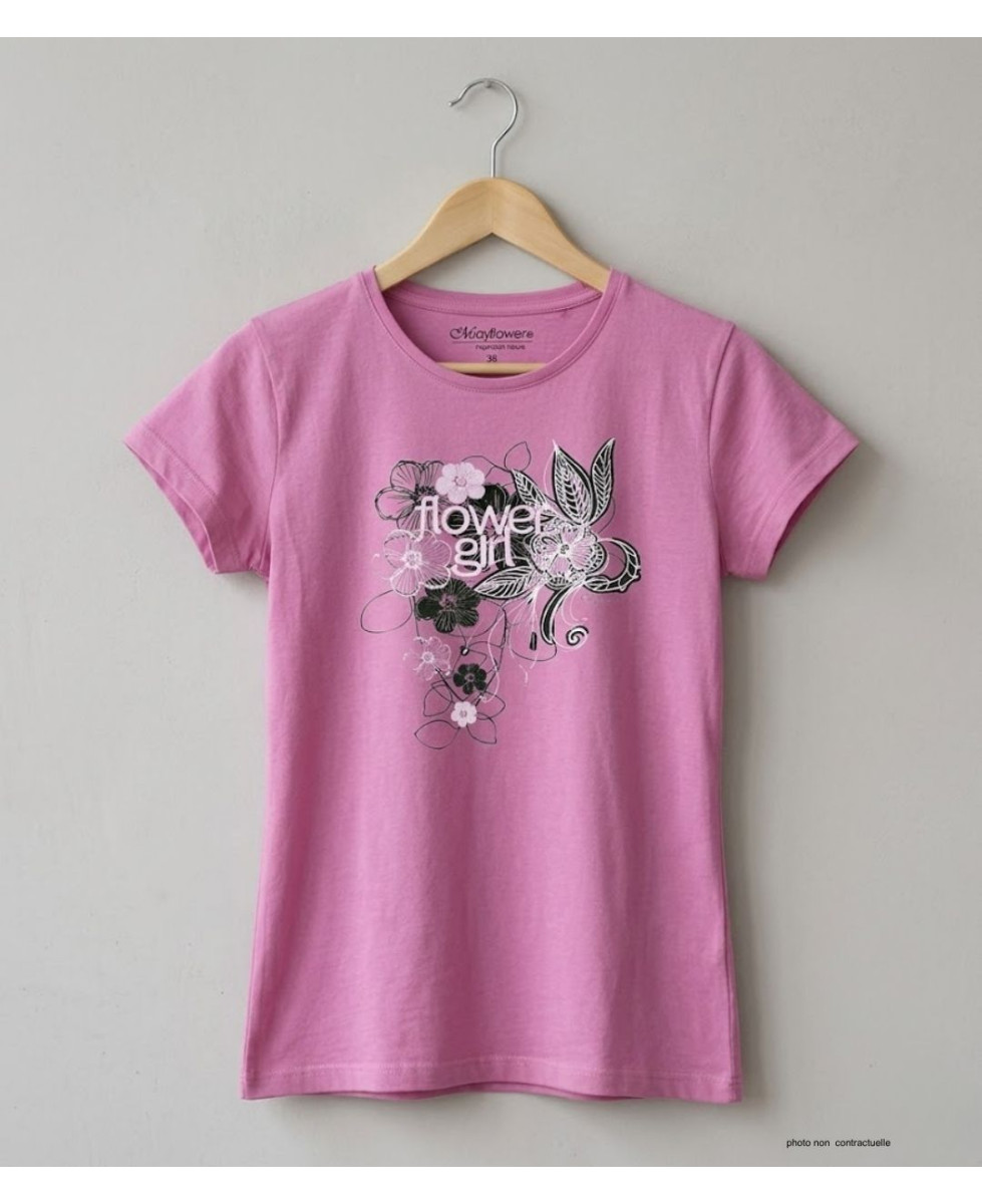 MAYFLOWER DAVY2 - Tee-shirt Col Rond Lilas/Rose 100% Coton