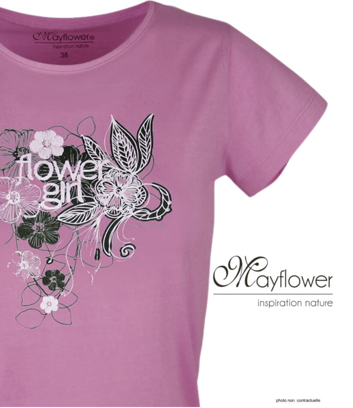 MAYFLOWER DAVY2 - Tee-shirt Col Rond Lilas/Rose 100% Coton