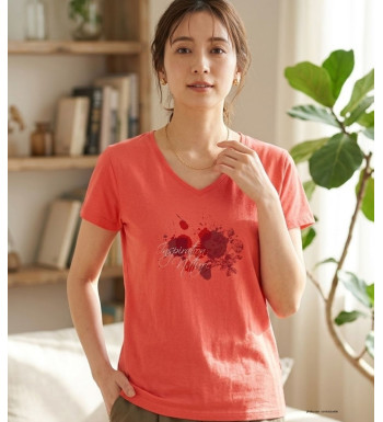 MAYFLOWER DELFINO2 - Tee-shirt Col V Rose 100% Coton Jersey