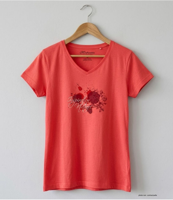 MAYFLOWER DELFINO2 - Tee-shirt Col V Rose 100% Coton Jersey