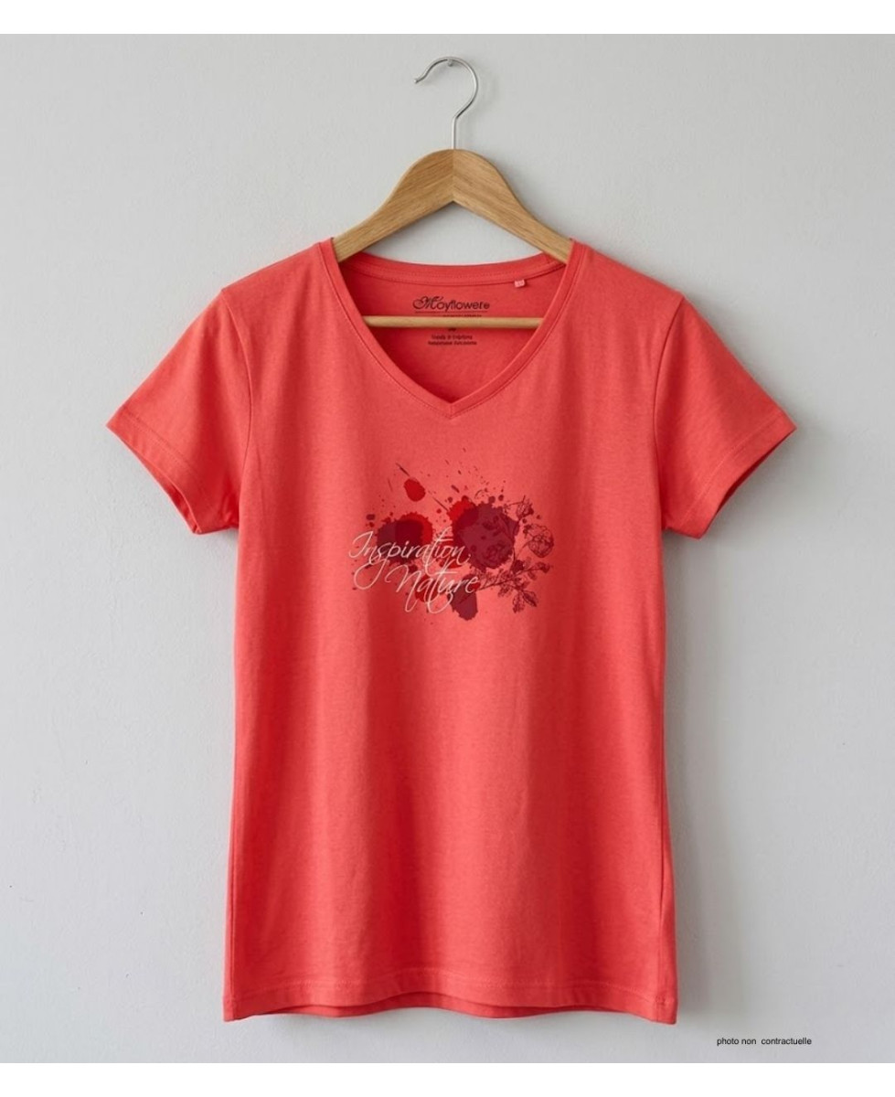 MAYFLOWER DELFINO2 - Tee-shirt Col V Rose 100% Coton Jersey