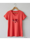 MAYFLOWER DELFINO2 - Tee-shirt Col V Rose 100% Coton Jersey