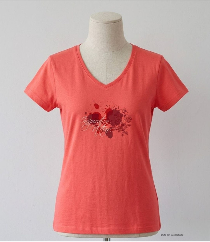 MAYFLOWER DELFINO2 - Tee-shirt Col V Rose 100% Coton Jersey