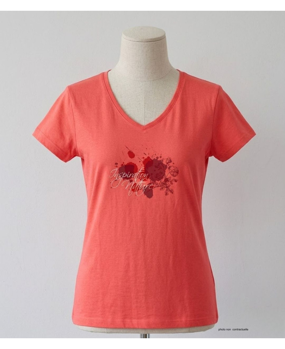 MAYFLOWER DELFINO2 - Tee-shirt Col V Rose 100% Coton Jersey