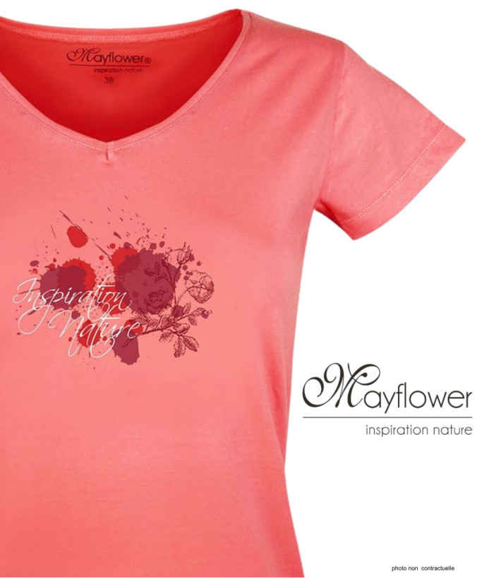 MAYFLOWER DELFINO2 - Tee-shirt Col V Rose 100% Coton Jersey