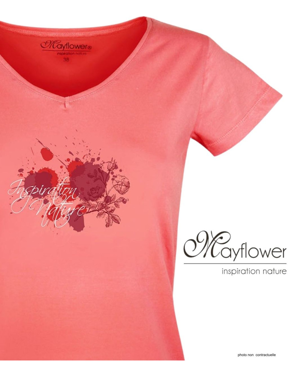 MAYFLOWER DELFINO2 - Tee-shirt Col V Rose 100% Coton Jersey