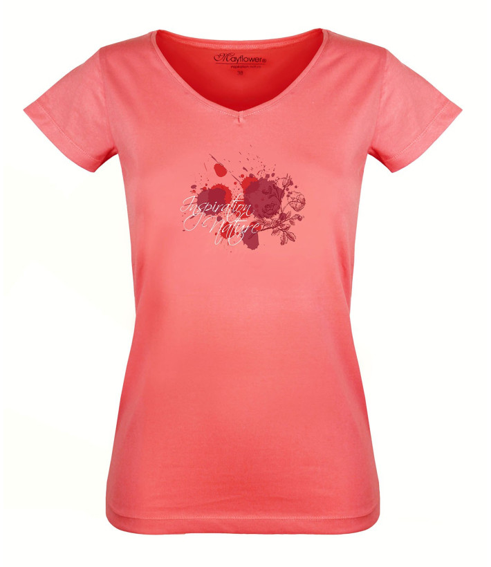 MAYFLOWER DELFINO2 - Tee-shirt Col V Rose 100% Coton Jersey