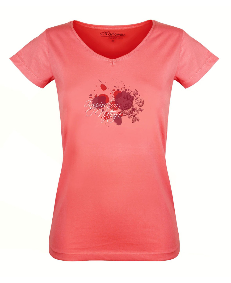 MAYFLOWER DELFINO2 - Tee-shirt Col V Rose 100% Coton Jersey