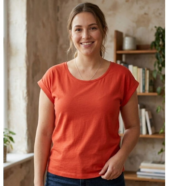 MAYFLOWER DELHI1 - Tee-shirt Sans Manches Orange Coton Flammé