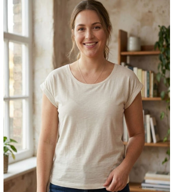 MAYFLOWER DELHI2 - Tee-shirt Sans Manches Beige Coton Flammé