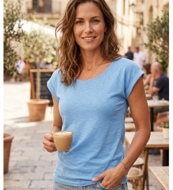 MAYFLOWER DELHI3 - Tee-shirt Sans Manches Bleu Ciel Coton